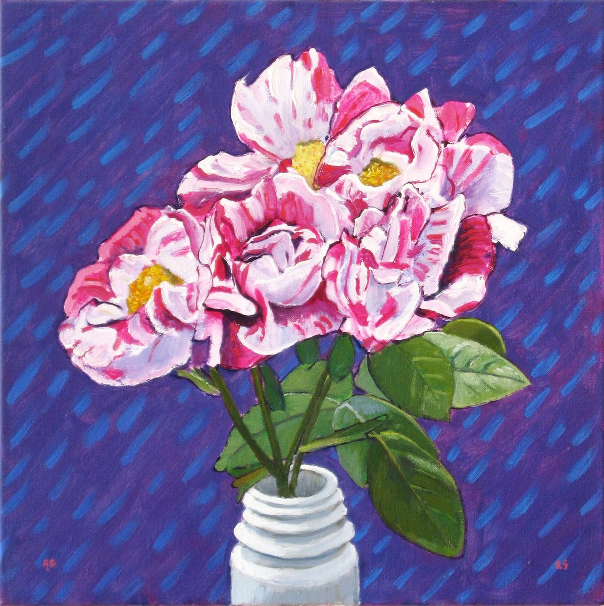 Botanical Oil Painting By Richard Gibson, 14 X 14", A Spray Of Roses, Original Artwork