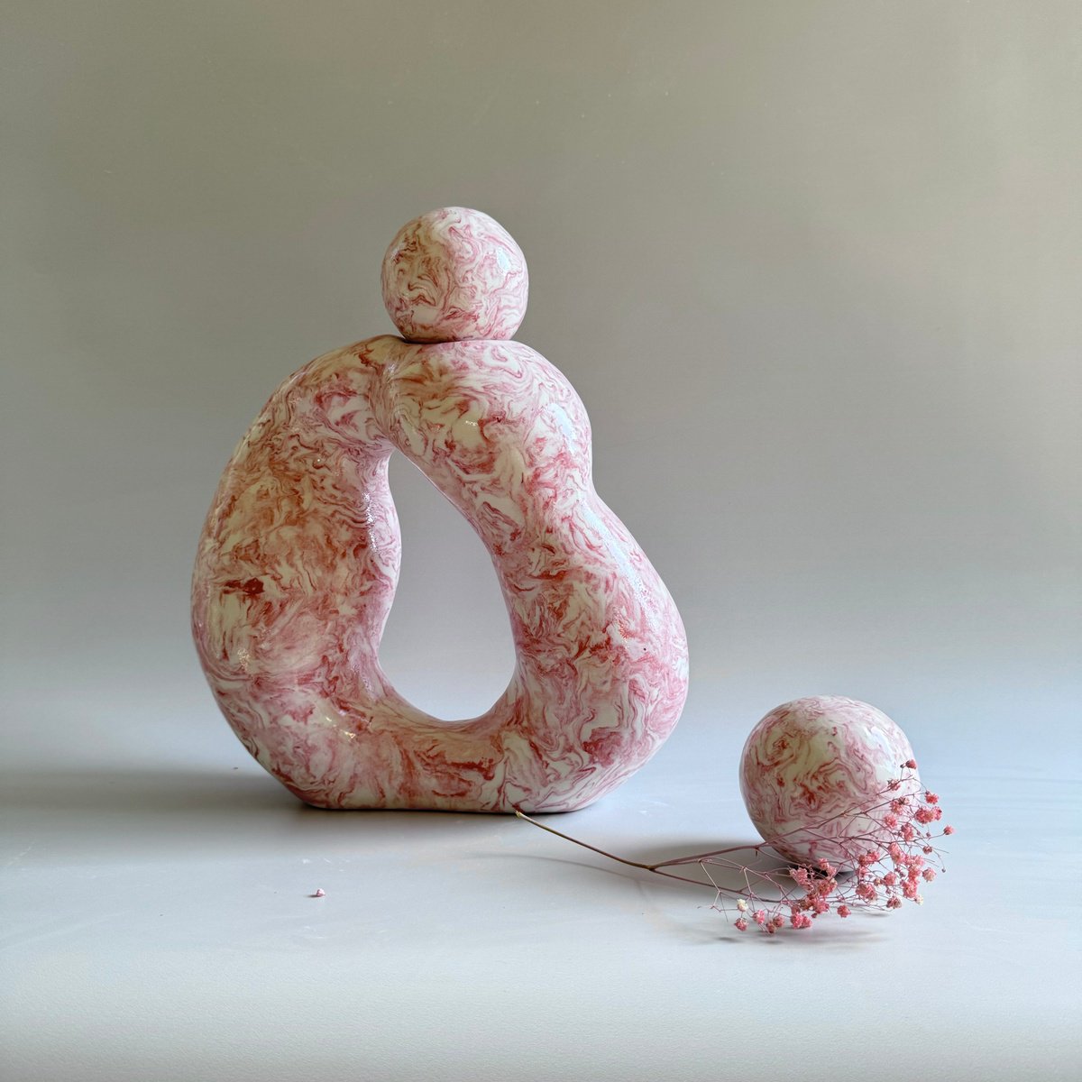 Geometric Abstract Clay Sculpture By Ceramicabeli Alexandra Beliba, 14 X 14, Scarlet Swirl V25-2023, Original Artwork