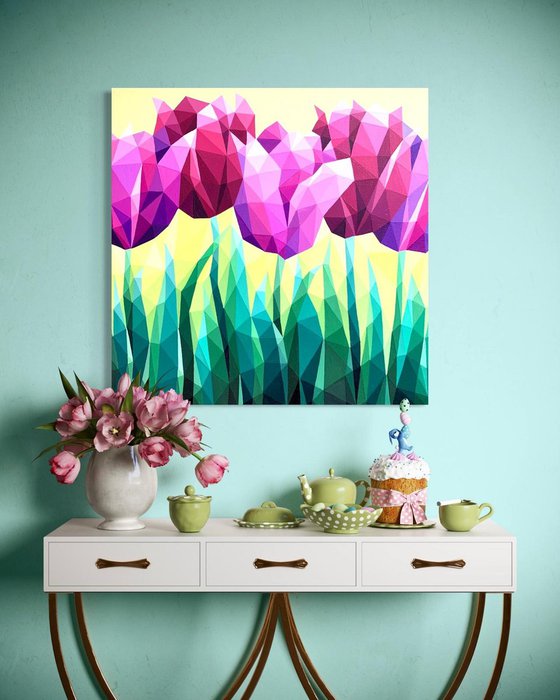 LILAC TULIPS ON YELLOW