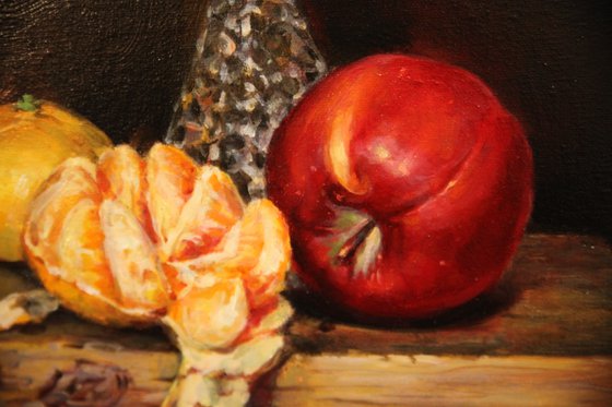 "Still life with a red apple."