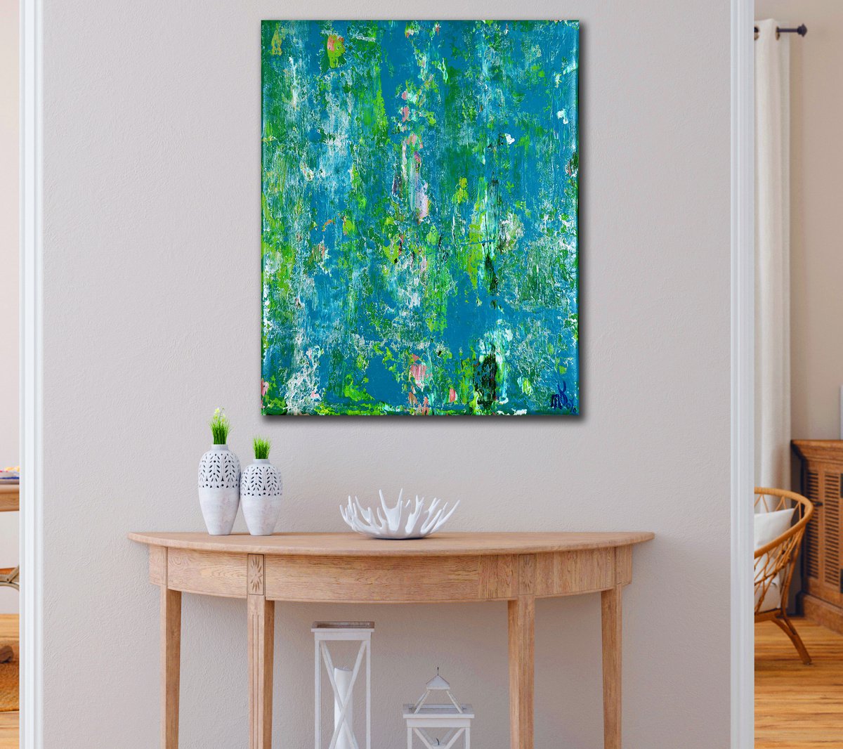 Abstract Acrylic Painting By Nestor Toro, 16 X 20", Verdor (A Romance With Green) 3 | Inspired By Nature, Original Artwork