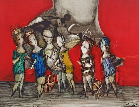 Abstract figures series - 5 (31x41cm, oil painting, paper)