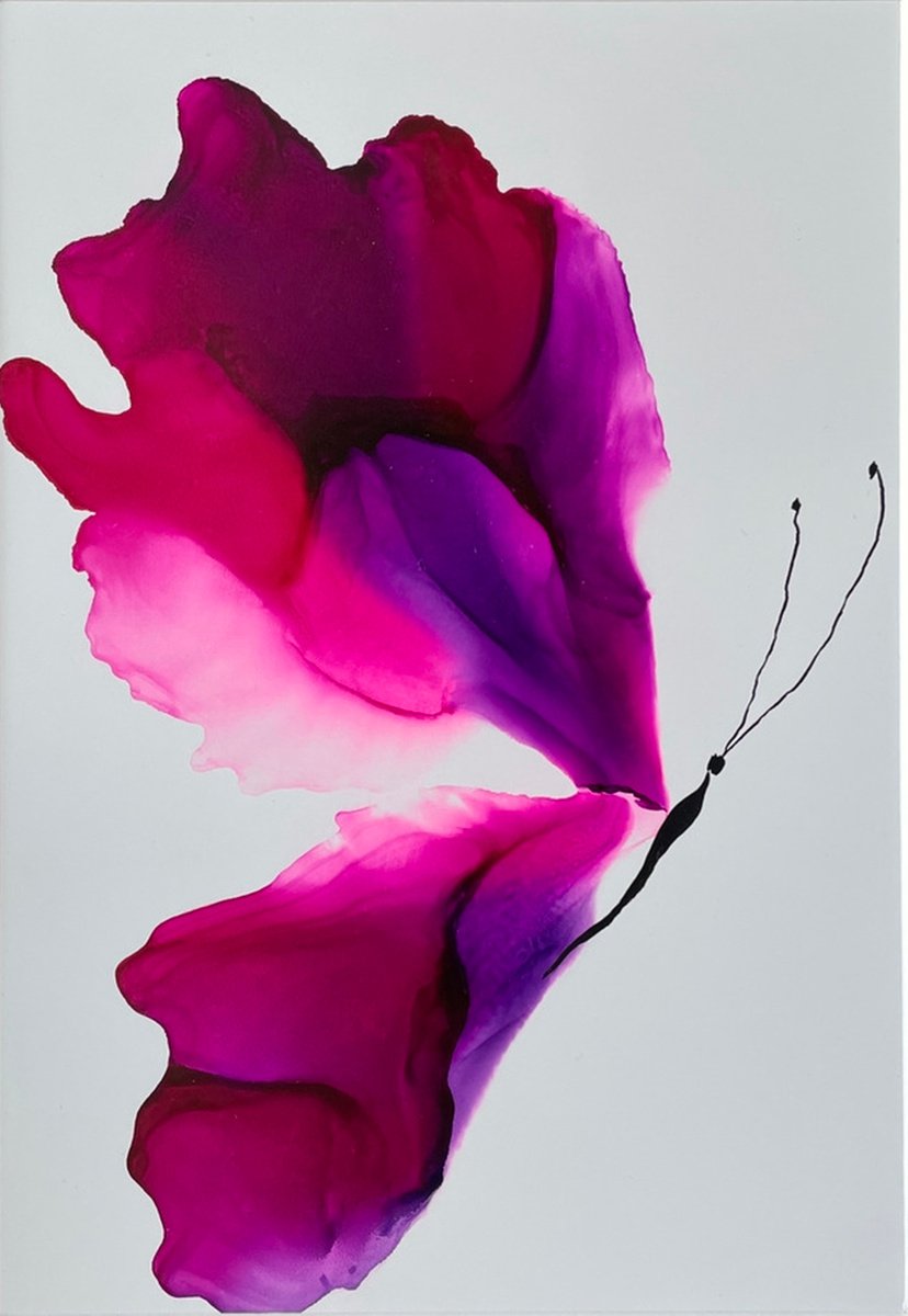 PINK PURPLE BUTTERFLY -  alcohol ink , plastic paper by Svetlana Martin