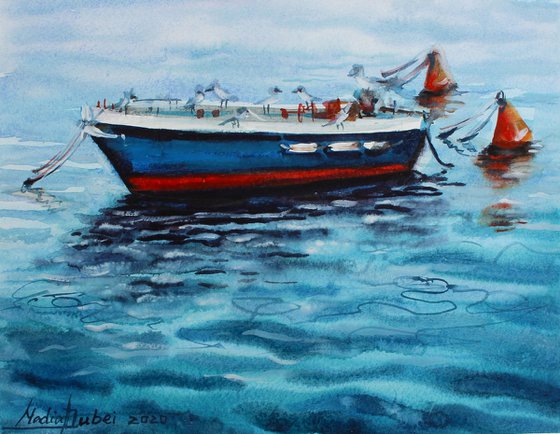 Boat. Original watercolor