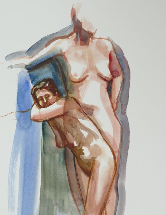 Standing female nude little and large