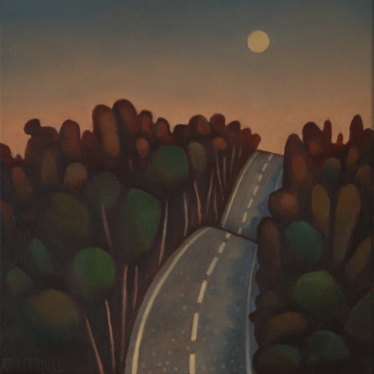 Naive Landscape Oil Painting By Rory Mitchell, 12 X 12", Don To Dee, Original Artwork