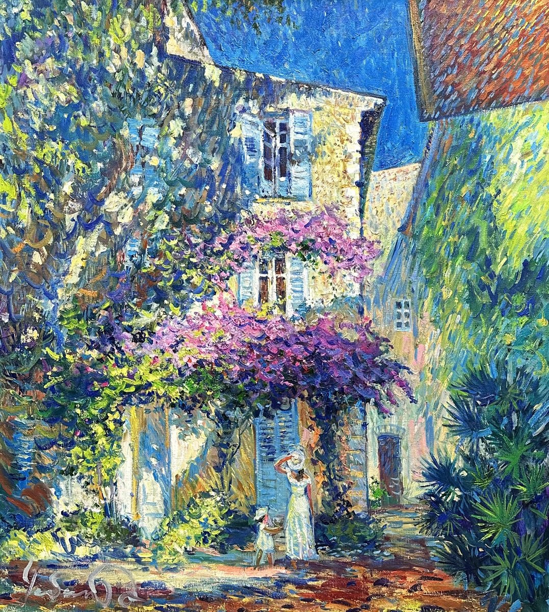 Impressionistic Landscape Oil Painting By Andrii Chebotaru, 35 X 39, The Paradise ?ourtyard, Original Artwork