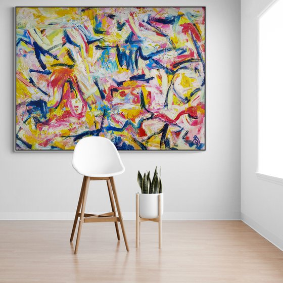 Klaro (XXXL) - (H)152x(W)198 cm. Style of Willem de Kooning by Retne