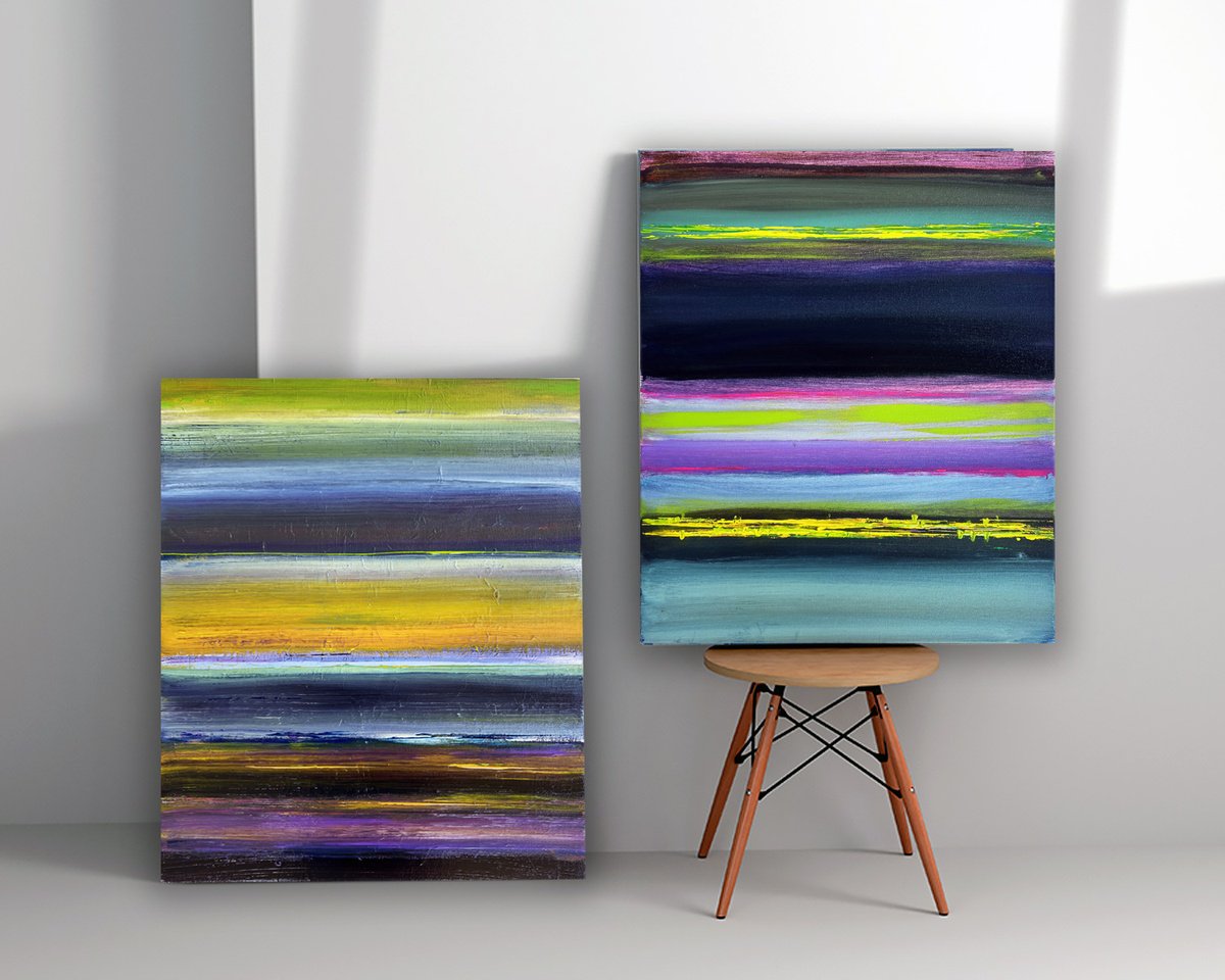 Impressionistic Landscape Acrylic Painting By Randi Antonsen, 18 X 22", Impressions Of A Beach, Original Artwork