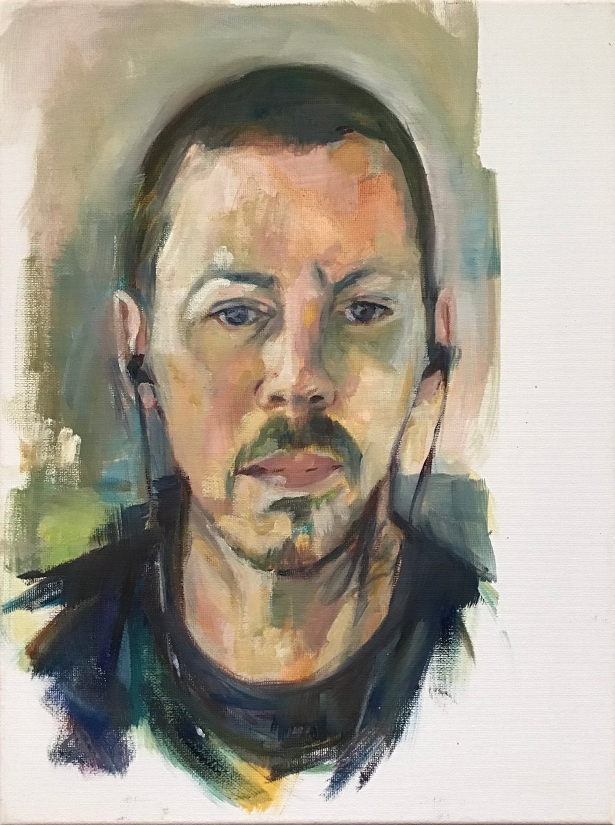 Impressionistic Portrait Oil Painting By Sandra Haney, 12 X 16", Professor Green, Original Artwork