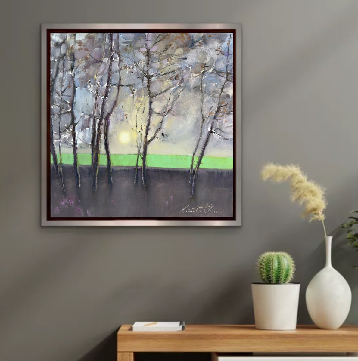 Impressionistic Landscape Oil Painting By Olha Laptieva, 16 X 16", A Special Moment, Original Artwork