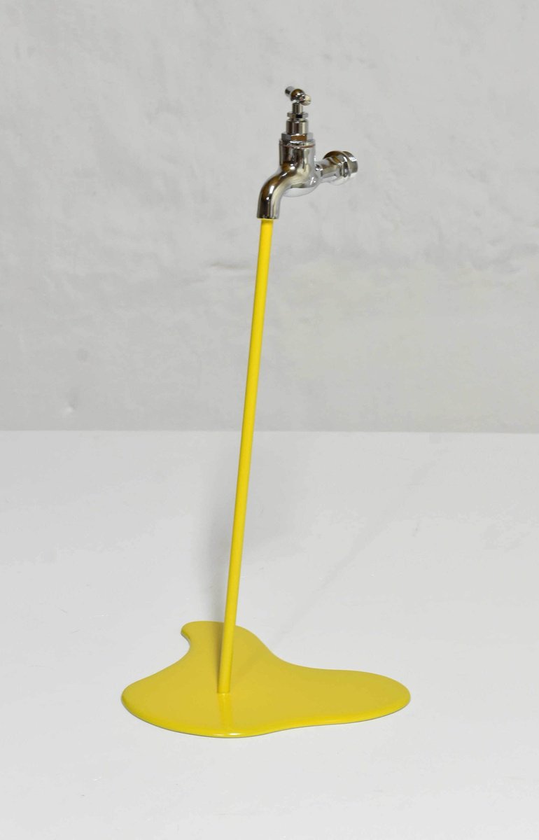 Urban And Pop Cityscapes Sculpture By Yannick Bouillault, 9 X 17", Fluide Jaune #433, Original Artwork