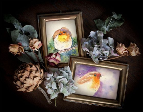 Watercolor Robin Birds (SET OF TWO)