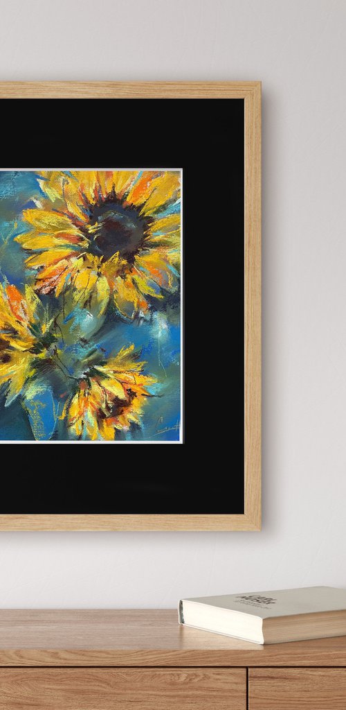 Sunflowers Soft Pastels Drawing by Sophie Rodionov