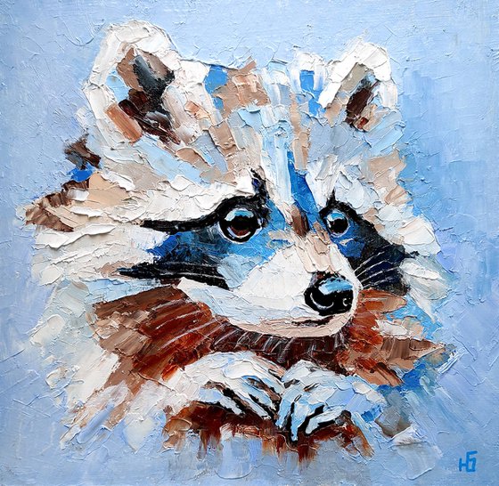 Raccoon Painting Original Art Woodland Animal Artwork Small Wall Art