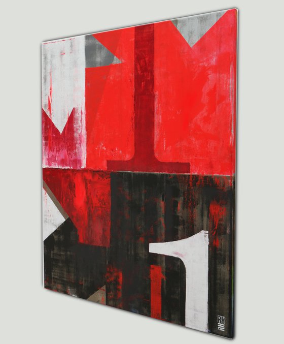 Abstract Painting - Vintage Typopop in Red - 90x110cm - Ronald Hunter - 16M