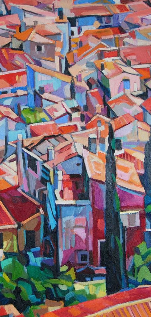 City roofs /  79.5 x 69.5 x 2 cm by Maja Đokić Mihajlović