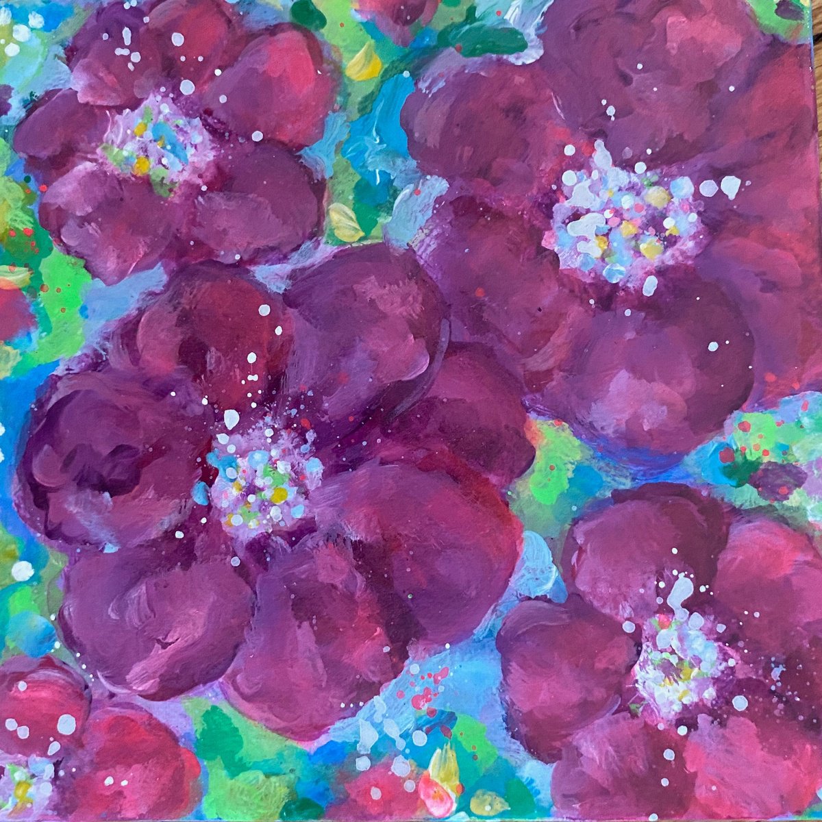 Impressionistic Botanical Acrylic Painting By Kate Marion Lapierre, 8 X 8", Floral Infusion, Original Artwork