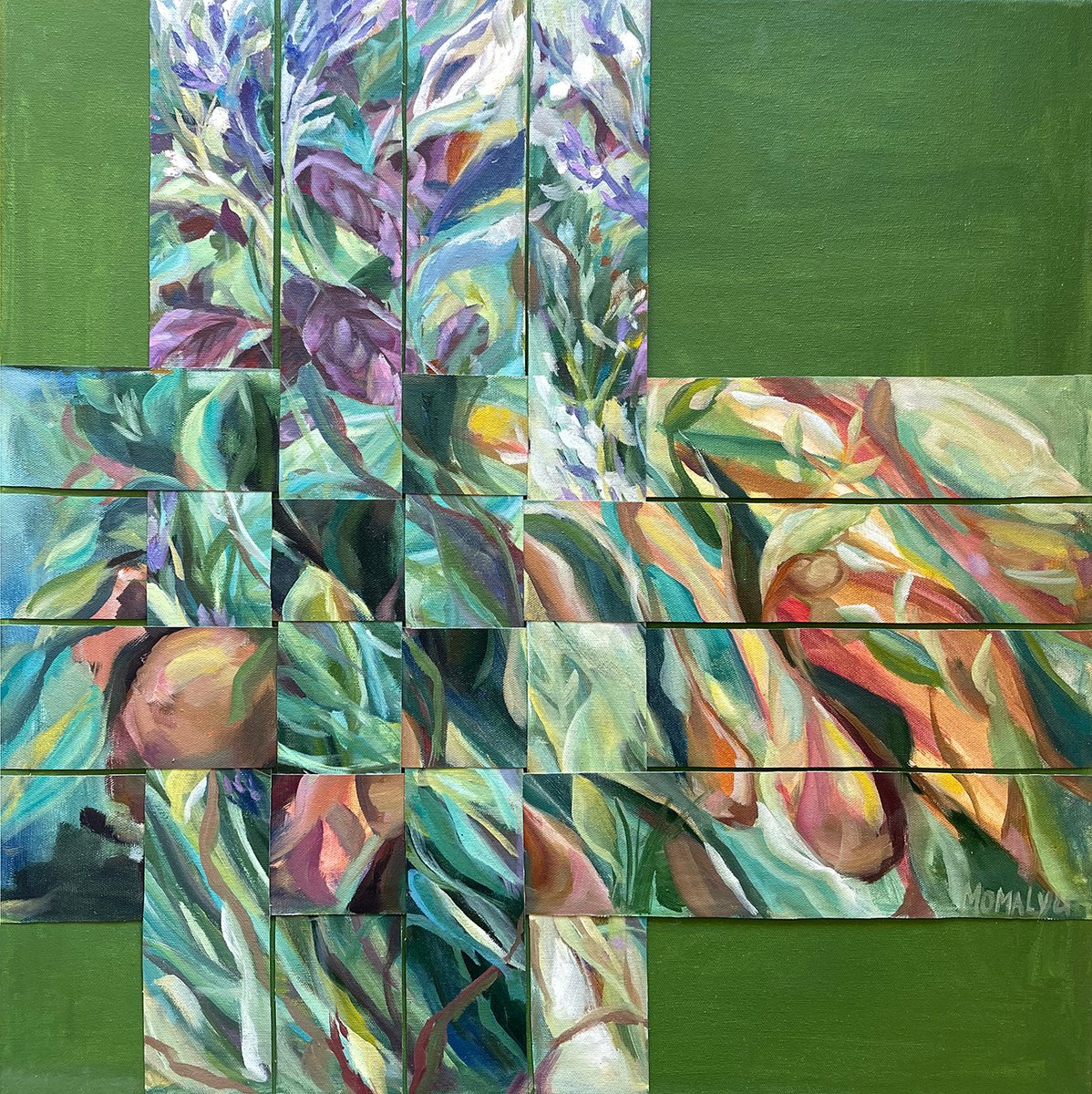 Organic Botanical Oil Painting By Momalyu, 24 X 24", Life Path Mastery, Original Artwork