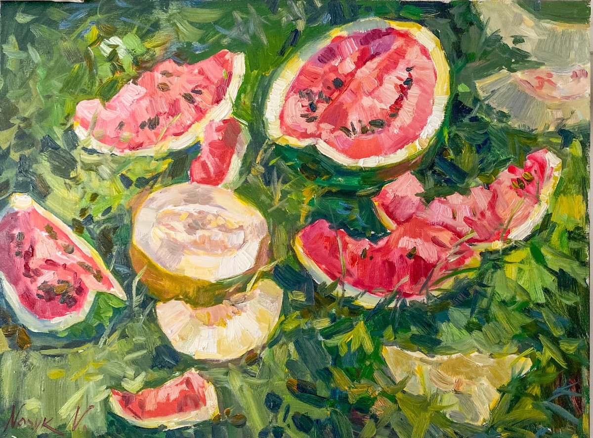 Melons | still life modern original oil painting by Nataliia Nosyk