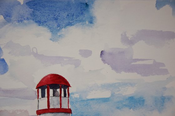 Lighthouse watercolor original painting, seascape wall art, coastal home decor