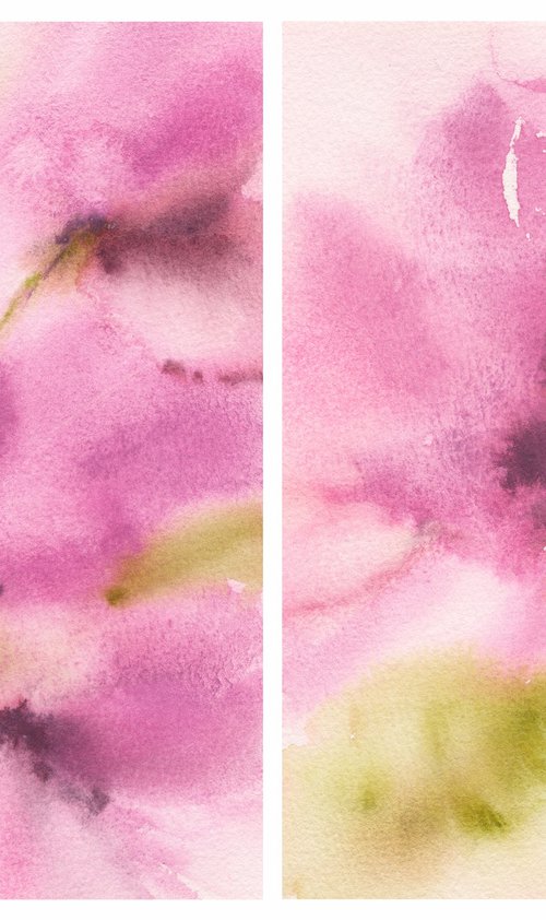 Pink flowers diptych by Olga Grigo