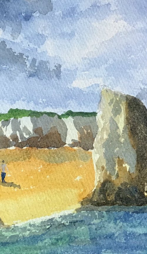 Botany Bay chalk stacks, an original watercolour painting by Julian Lovegrove Art