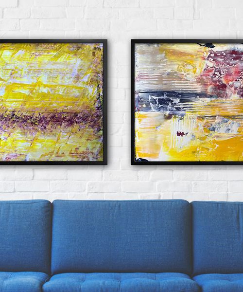 "What Are You, Yellow?" - Save As A Series - Original PMS Abstract Diptych Acrylic Paintings On Reclaimed Wood - 52" x 26" by Preston M. Smith (PMS)