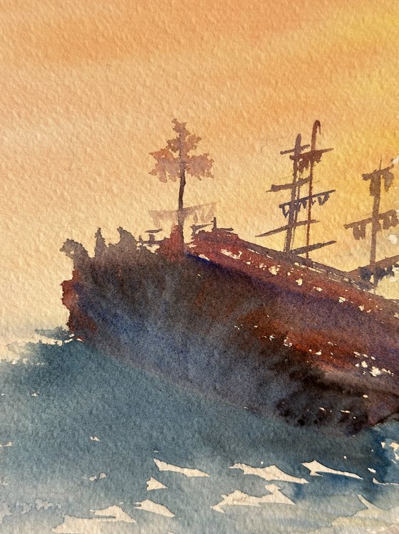 Serene Sunset over a Seaside Town