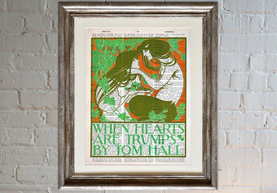 When Hearts Are Trumps - Collage Art Print on Large Real English Dictionary Vintage Book Page