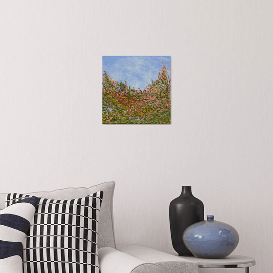 "flowers III" home wall art decor square abstract oil painting contemporary romantic art with optimistic and positive energy