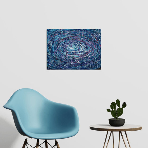 Abstract Star Trails Pollock Inspired Painting on Canvas - 18 "X 24" X 0.5"