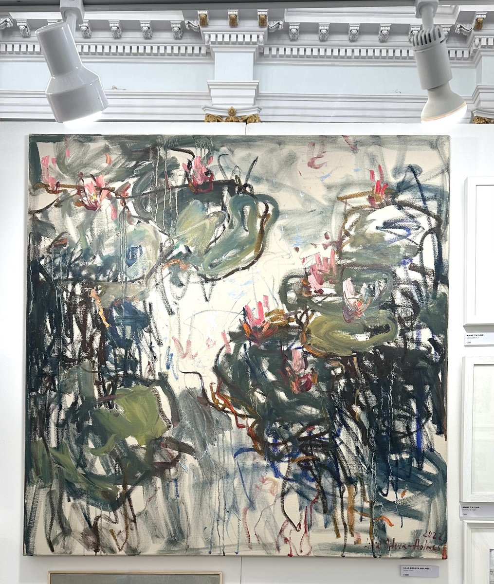 Expressive Landscape Oil Painting By Lilia Orlova-Holmes, 39 X 39", Water Lilies, Original Artwork