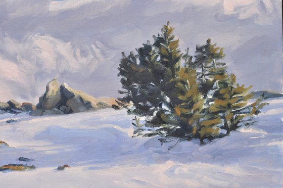 Mount Mézenc in snow, evening clouds