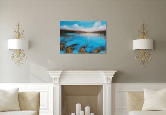 A XL large original semi-abstract beautiful structured mixed media painting of a seascape "Dream"