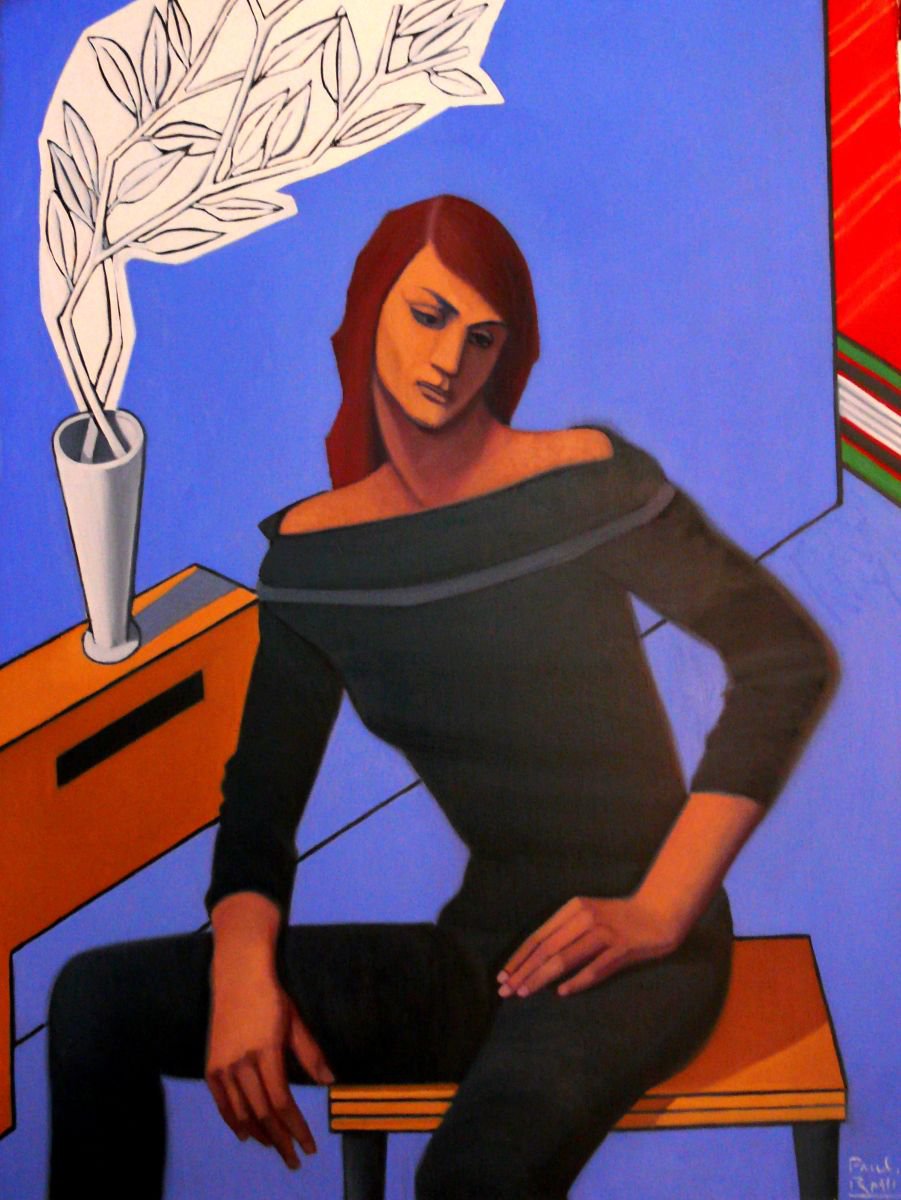 Seated figure in geometric space by Paul Rossi