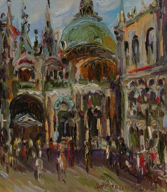 PIAZZA SAN MARCO - Venice cityscape, landscape, original oil painting, Valentine's gift
