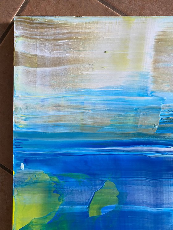 "By The Sea" - FREE USA SHIPPING - Original PMS Abstract Acrylic Painting On Reclaimed Wood Panel - 11.5" x 17.5"