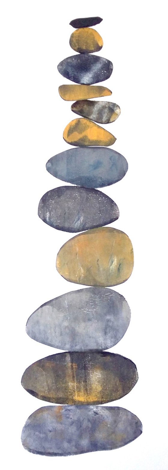 Zen stones - Twelve stones #9  ( banded balancing stones lino/monoprint)