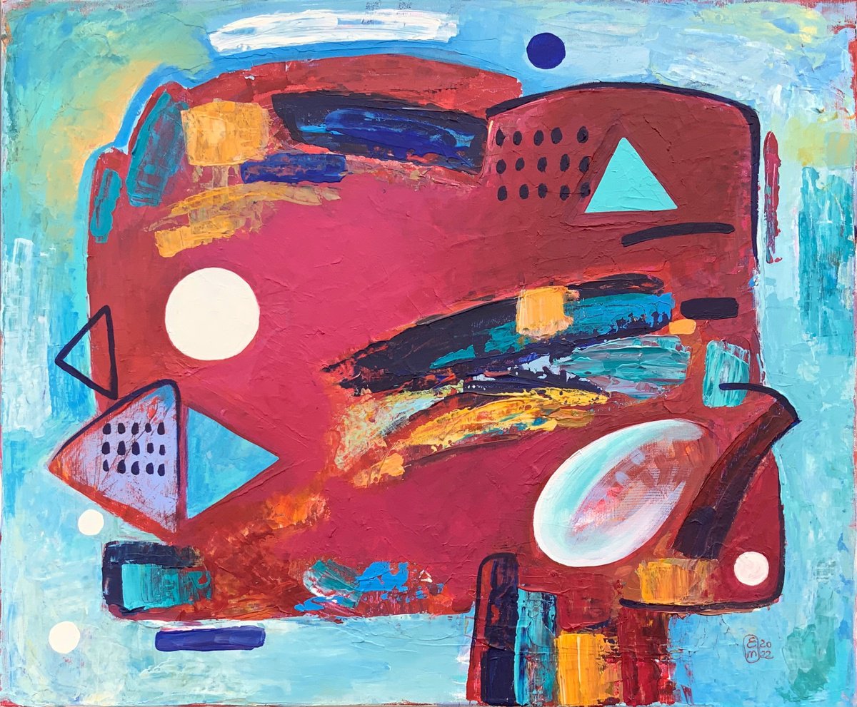 Expressive Abstract Acrylic Painting By Elena Tomilova, 24 X 20, Shapes-3, Original Artwork