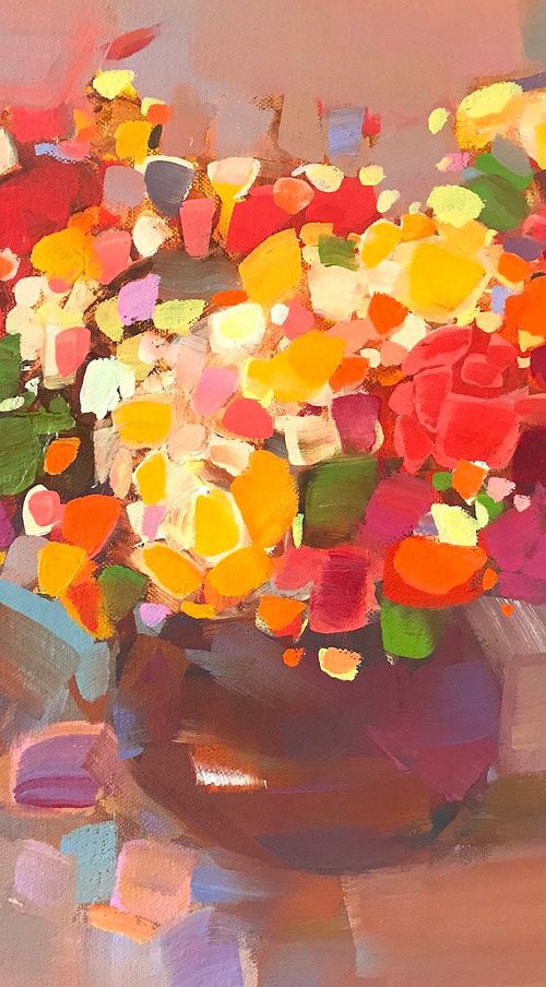 Flowers, Oil painting, One of a kind, Handmade artwork by Vahe Yeremyan
