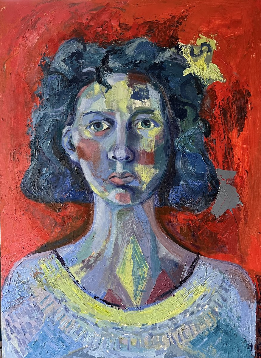Expressive Portrait Oil Painting By Christine Callum Mcinally, 20 X 28, Love Struck Blues, Original Artwork