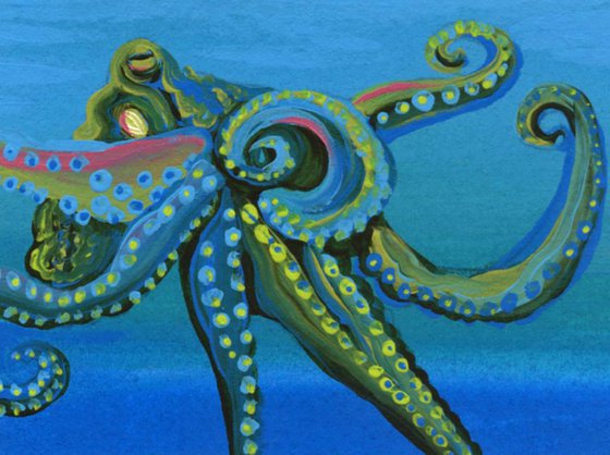 ACEO ATC Original Painting Octopus Marine Wildlife Art-Carla Smale