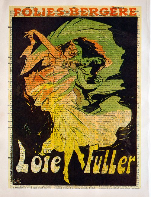 Folies-Bergère Loie Fuller 2 - Collage Art Print on Large Real English Dictionary Vintage Book Page by Jakub DK - JAKUB D KRZEWNIAK