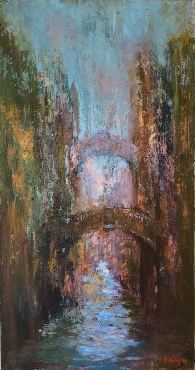 Impressionistic Landscape Oil Painting By Svetlana Grishkovec-Kiisky, 16 X 30", Venice. Ponte Dei Sospiri, Original Artwork