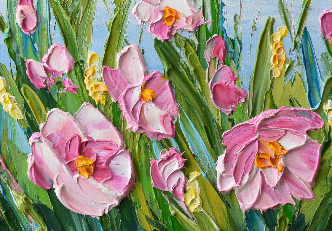 Original Acrylic Painting - Pink Wildflowers by Olga Tkachyk