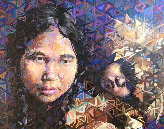 Native American Mother and Child, Flock of Birds Tessellation