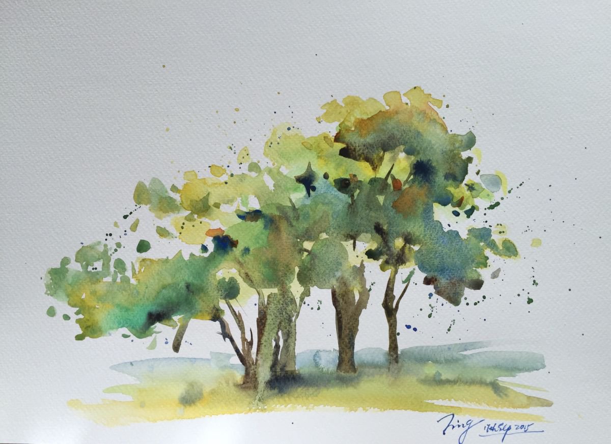 Impressionistic Landscape Watercolour By Jing Chen, 15 X 11, Autumn 3, Original Artwork