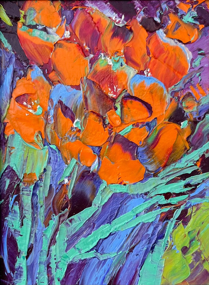 Abstract Botanical Oil Painting By Svitlana Andriichenko, 7 X 9", Orange Happiness, Original Artwork
