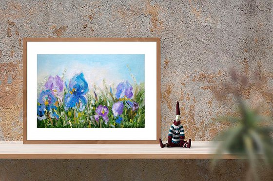 Iris Painting Floral Original Art Meadow Artwork Flower Wall Art